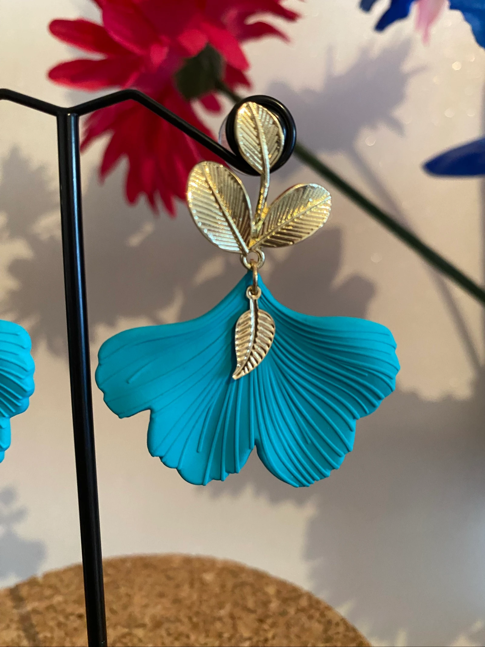Turquoise blauwe ginkoblader oorringen – photo 3